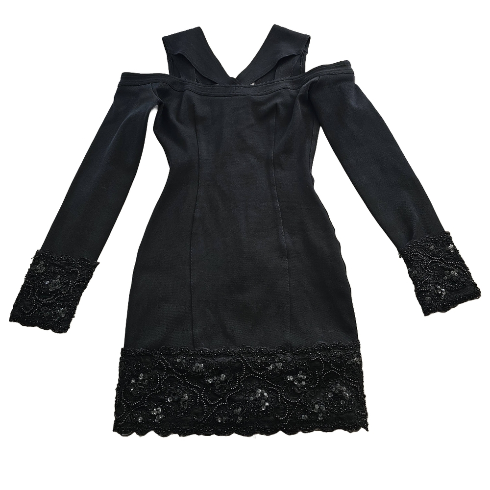 Vintage 80s Val Pirou Black Beaded Bodycon Dress